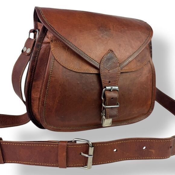 Komal’s Passion Leather Saddle Bag Crossbody Buffalo Leather Rustic Handmade - Picture 3 of 13